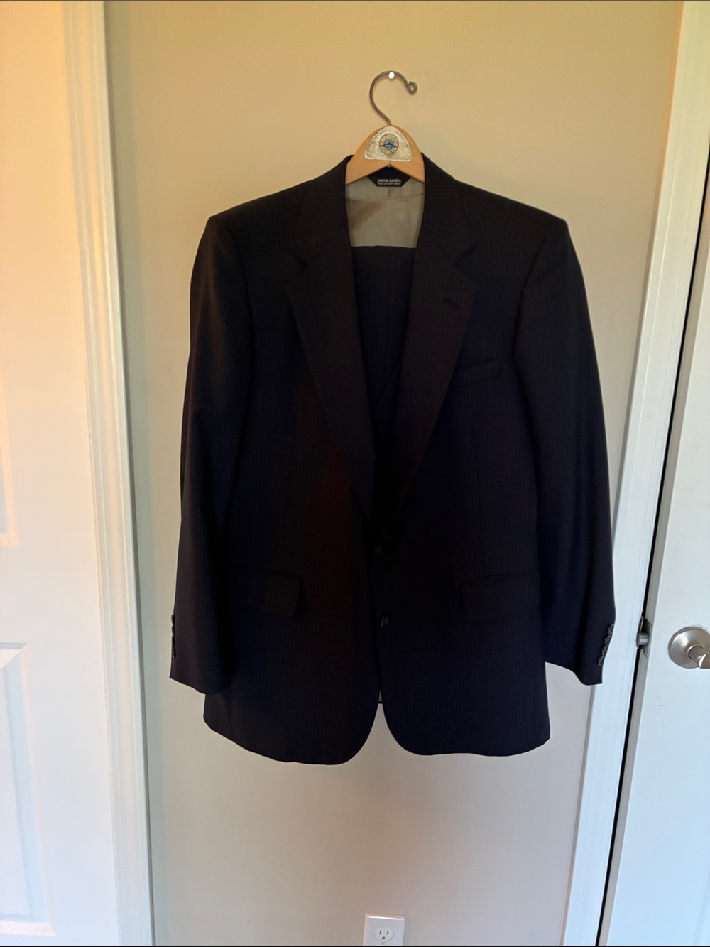 Pierre Cardin Men's Dark Navy Pinstripe three piece Suit